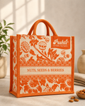 Deep Orange Jute Bag - Vintage Floral Series