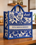 Royal Blue Jute Bag - Vintage Floral Series
