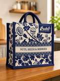 Navy Blue Jute Bag - Vintage Floral Series