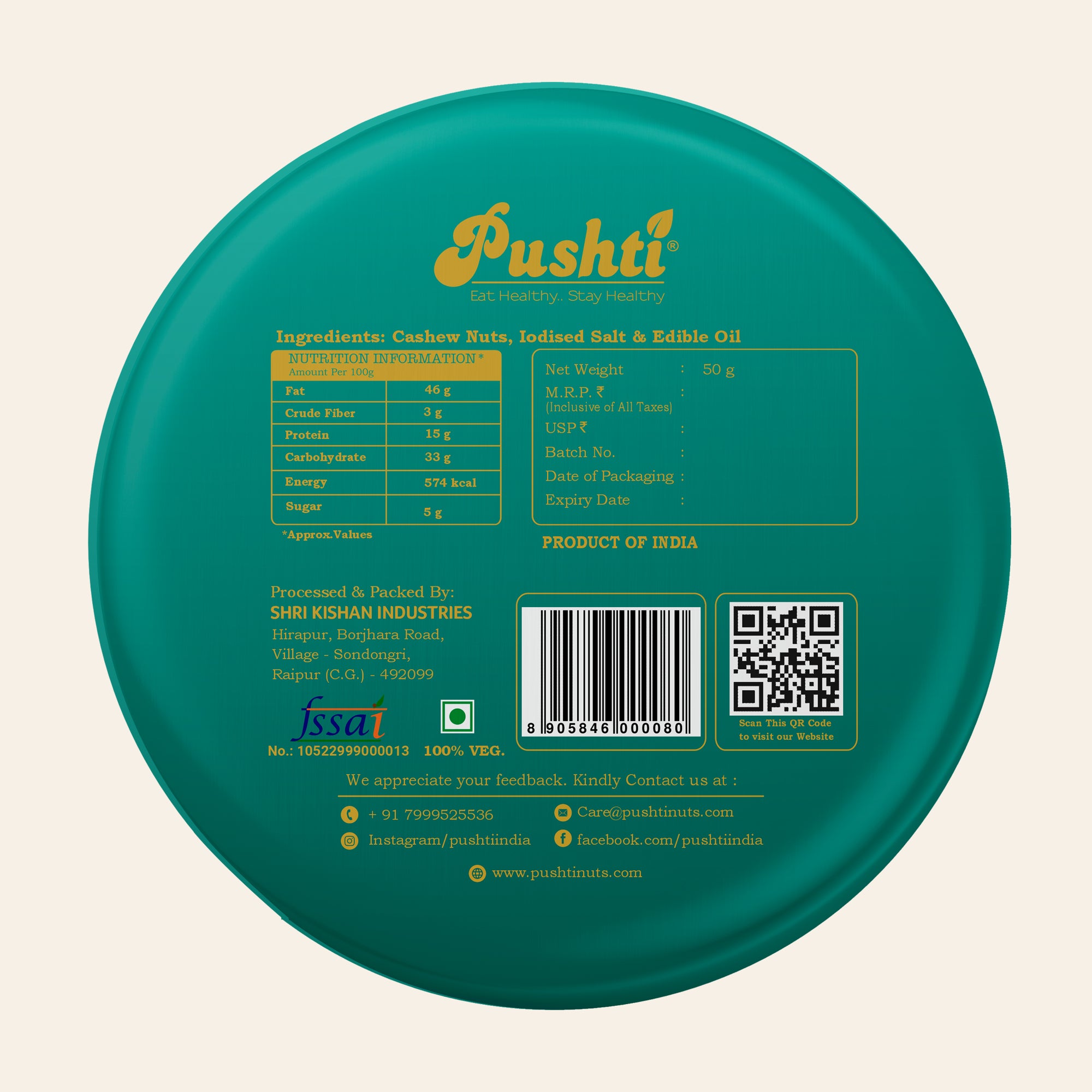 SALTED CASHEW NUTS TIN 50g