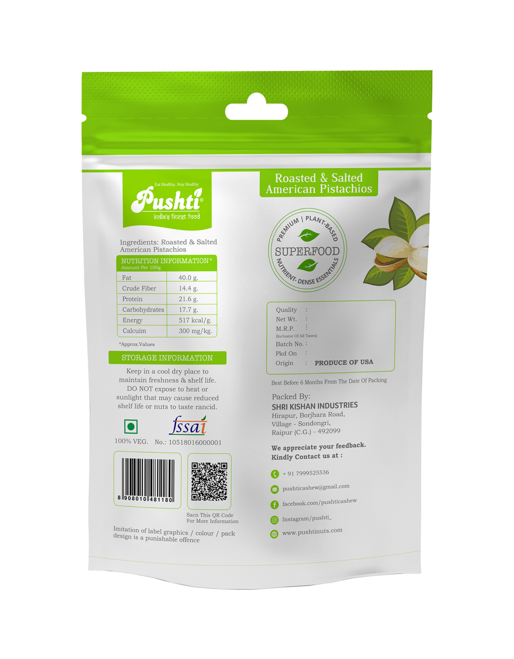 AMERICAN PISTACHIOS 100 GRAMS