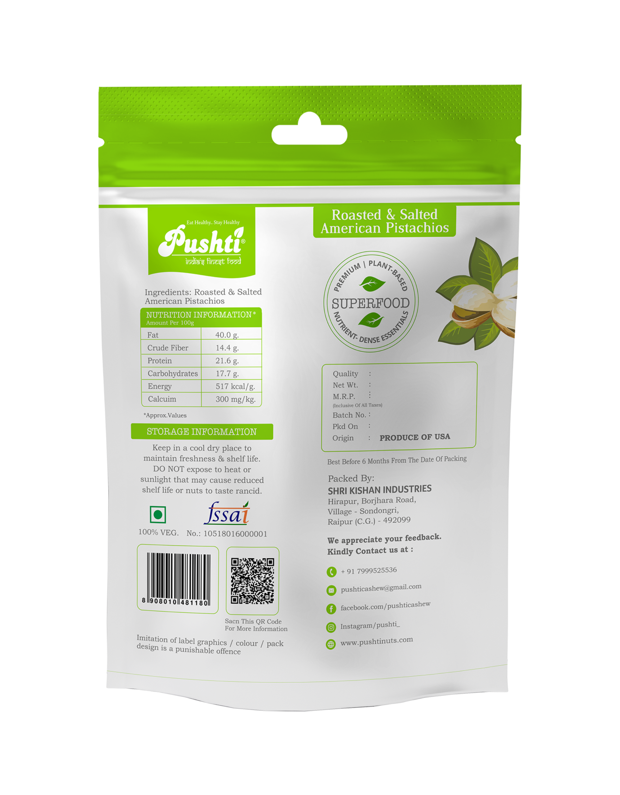 AMERICAN PISTACHIOS 100 GRAMS